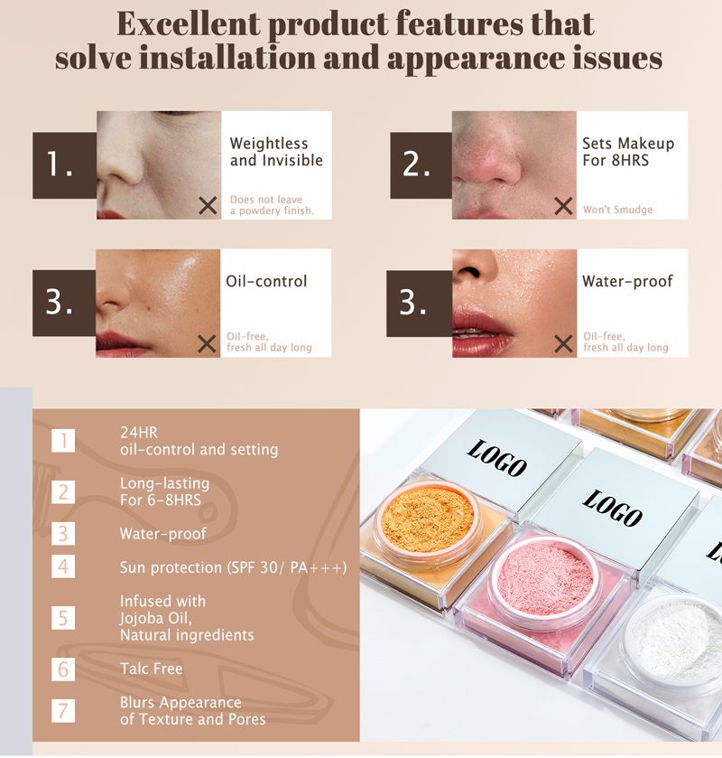 图片[3]-Custom Face Oil Control Loose Powder Vegan Waterproof Spf Cosmetics Private Label Pink Makeup Loose Setting Powder