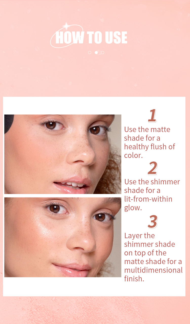 图片[5]-OEM Makeup Blush Palette Vegan for Black Skin Matte Shimmer Cheek Tint Waterproof Two Tone Private Label Blusher Palette