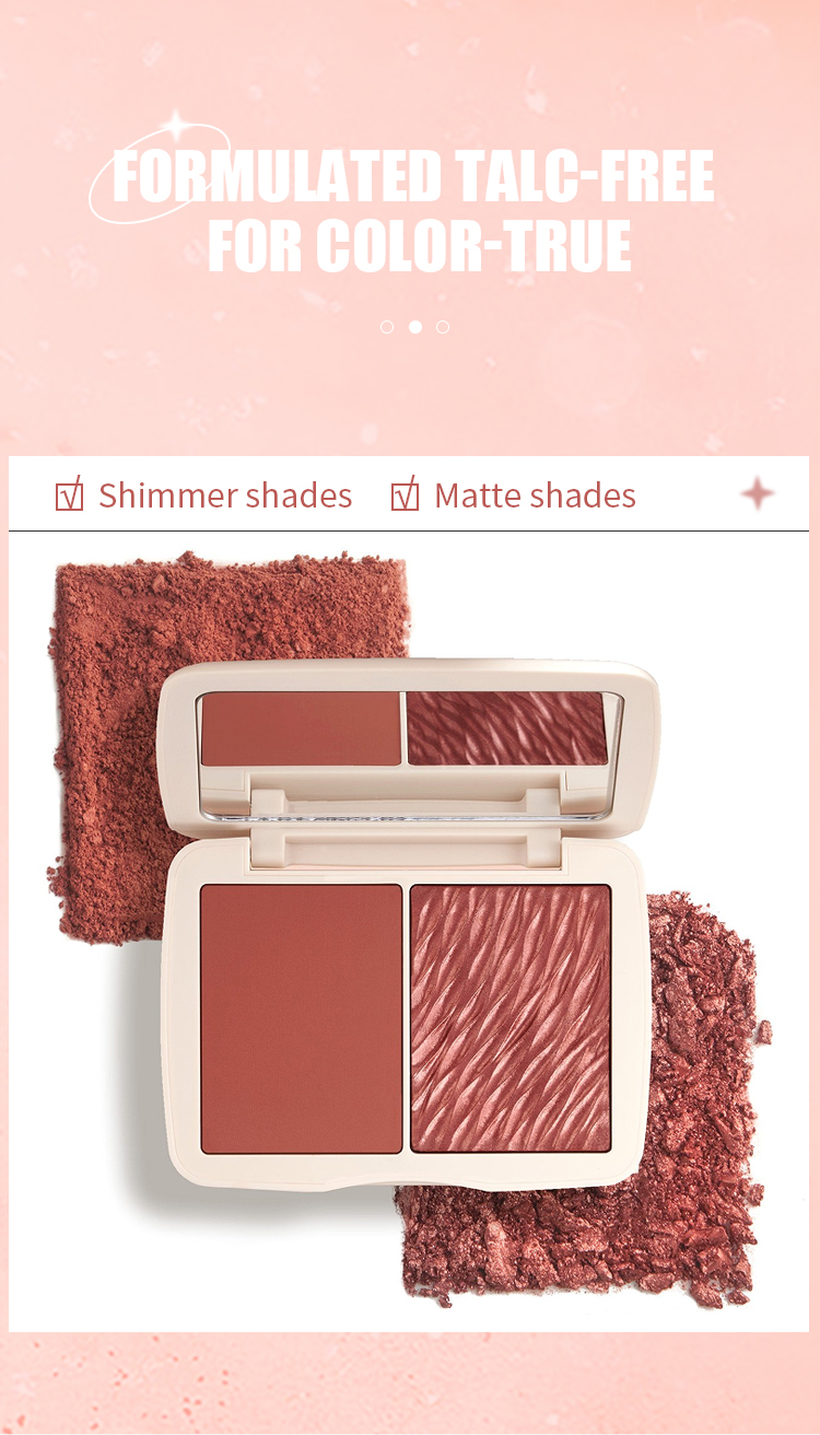 图片[3]-OEM Makeup Blush Palette Vegan for Black Skin Matte Shimmer Cheek Tint Waterproof Two Tone Private Label Blusher Palette