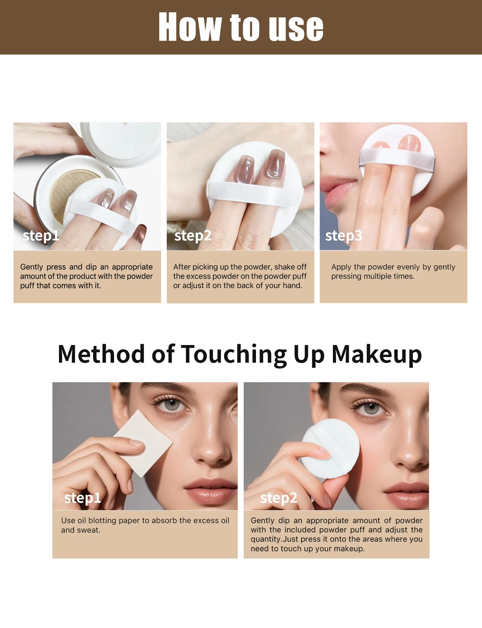 图片[10]-Women's Long-Lasting Waterproof Powder Oil Control Concealer Dry Wet Dual-Use Moisturizing Makeup Setting Loose Powder