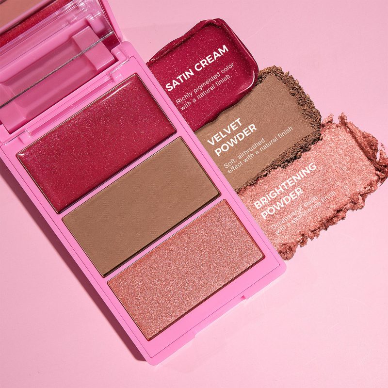 Custom Private Label 3 in 1 Concealer Highlighter Blusher Powder Cream Long Lasting High Pigment Blush Palette-Hengya Group | Taya (Guangdong) Biotechnology Co., Ltd.