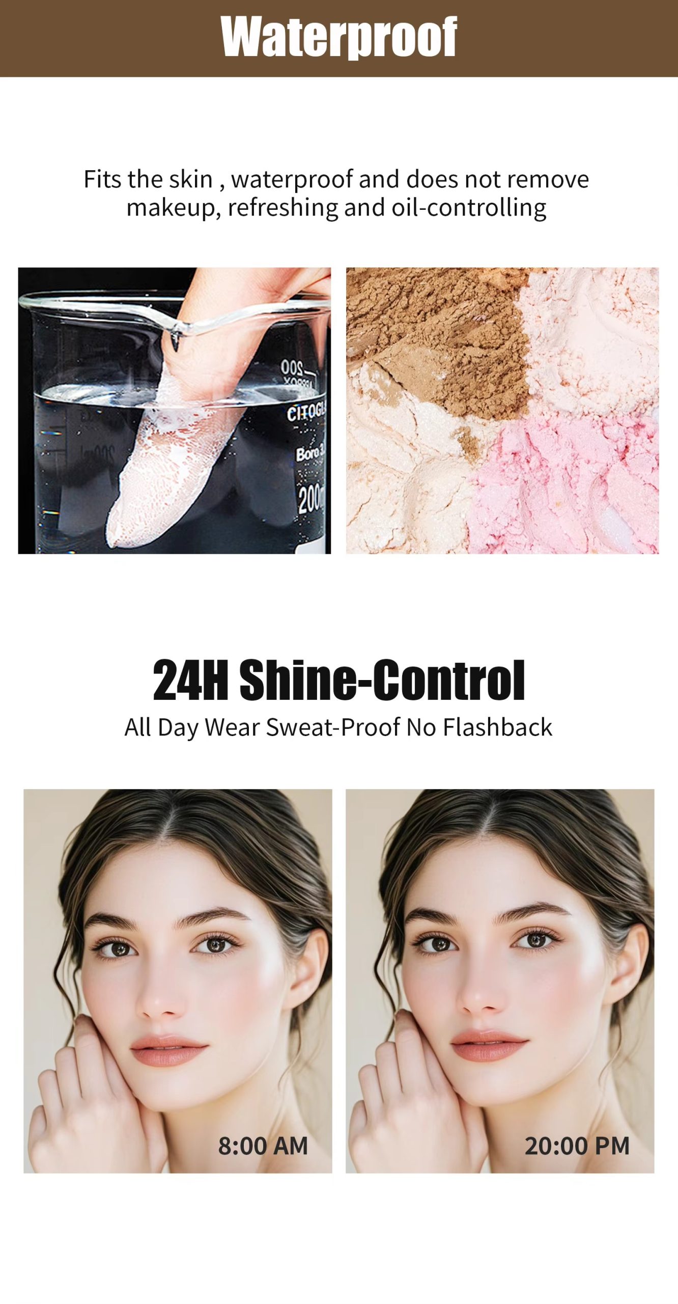 图片[9]-Women's Long-Lasting Waterproof Powder Oil Control Concealer Dry Wet Dual-Use Moisturizing Makeup Setting Loose Powder