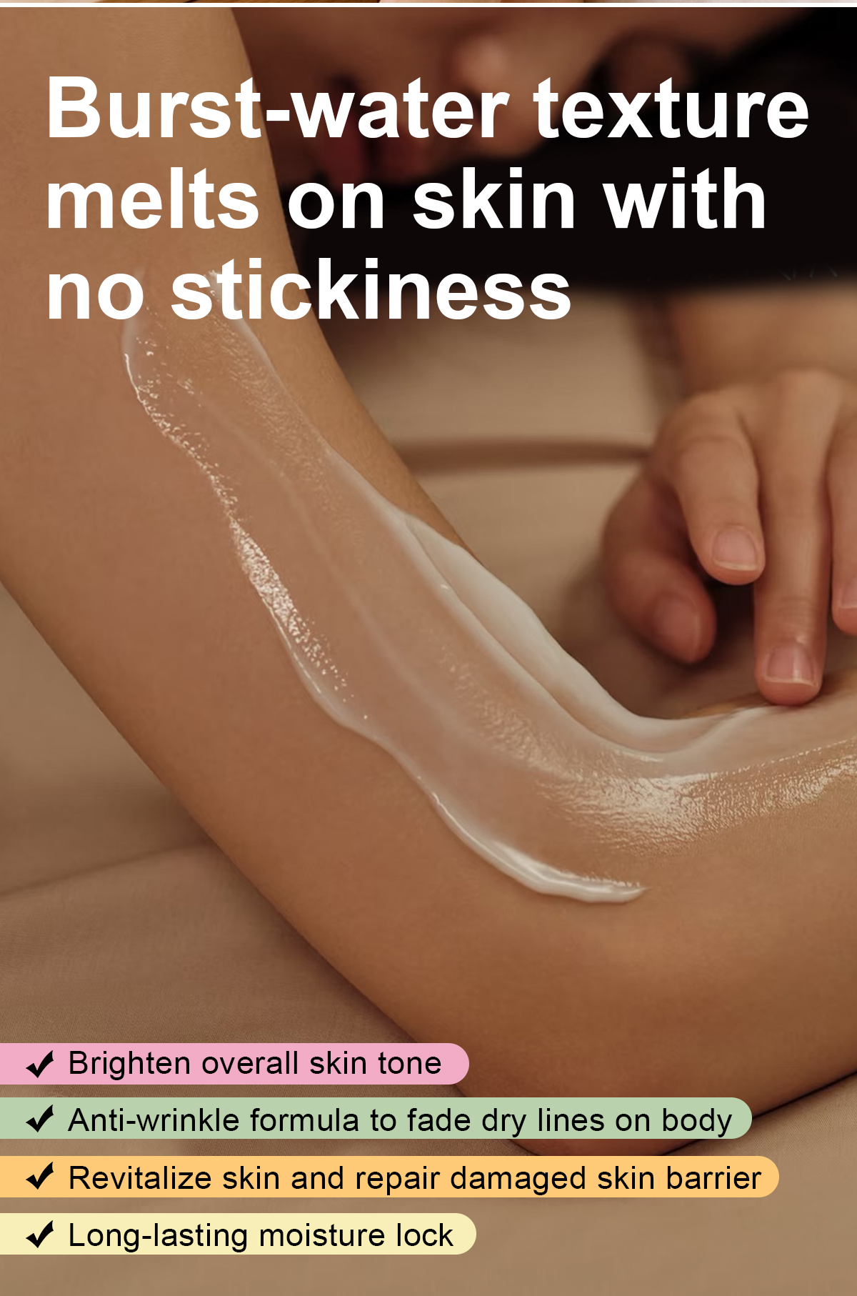 图片[2]-Firming Glow Burst-Water Body Lotion 24-Hour Long-Lasting Moisture Anti-Dryness Anti-Cracking Niacinamide Glutathione Brightening Anti-Wrinkle Repair Skin Barrier OEM ODM Private Label Custom Logo Manufacturer for Body Care Brands and Wholesale